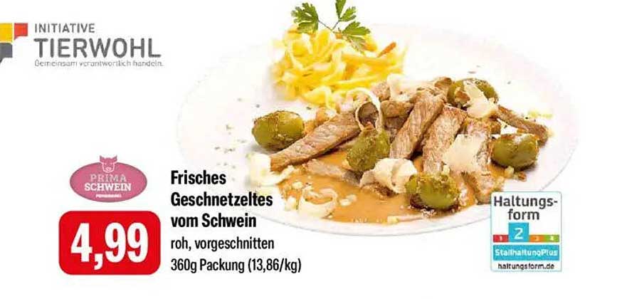 Frisches Geschnetzeltes vom Schwein, roh, vorgeschnitten, 360g Packung