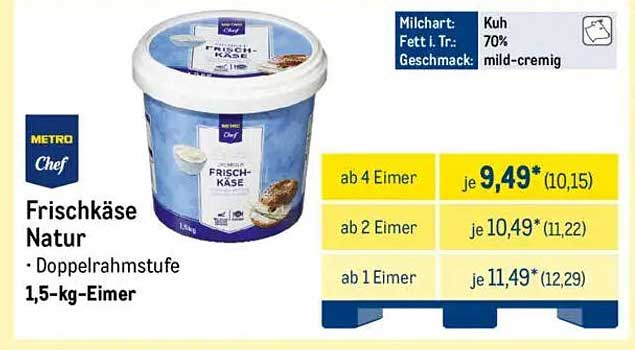 Frischkäse Natur - Doppelrahmstufe 1,5 kg-Eimer
