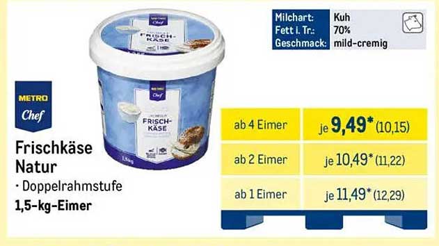 Frischkäse Natur - Doppelrahmstufe von METRO Chef, 1,5-kg-Eimer