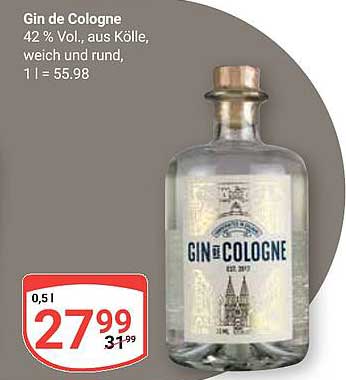 Gin de Cologne 0,5 l – 42 % Vol., aus Köln, weich und rund