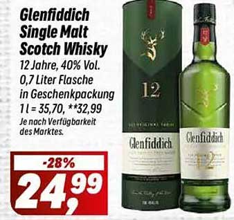 Glenfiddich Single Malt Scotch Whisky 12 Jahre, 40% Vol. 0,7 Liter in Geschenkpackung