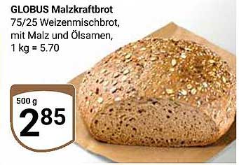 GLOBUS Malzkraftbrot 75/25 Weizenmischbrot, mit Malz und Ölsamen, 500 g für 2,85