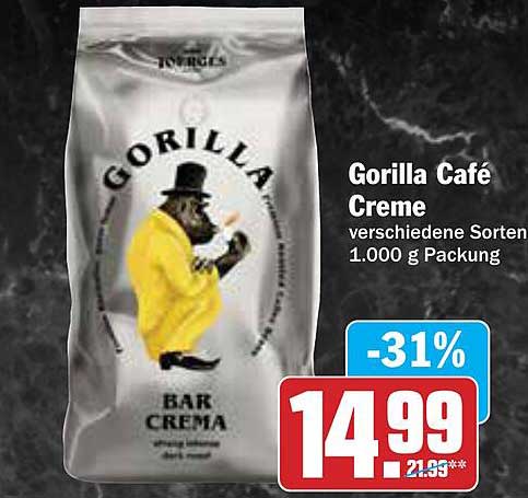 Gorilla Café Creme verschiedene Sorten 1.000 g Packung