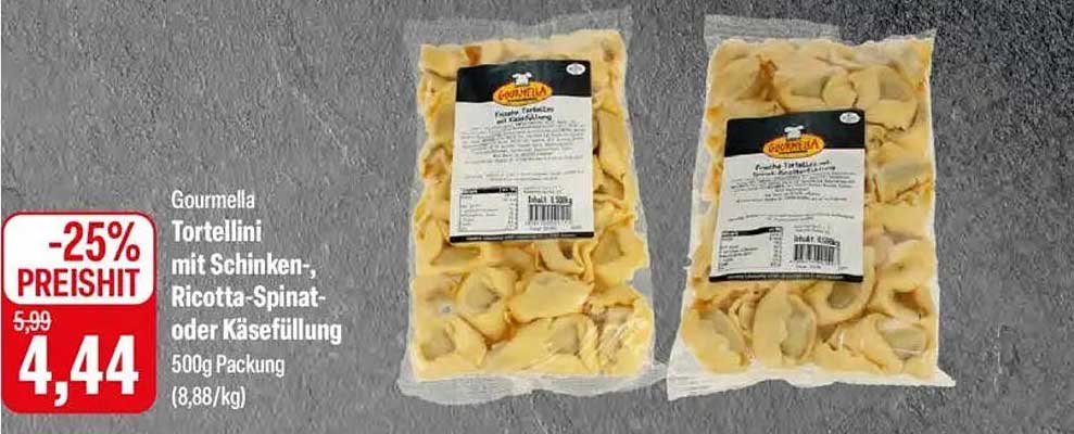 Gourmella Tortellini mit Schinken-, Ricotta-Spinat- oder Käsefüllung, 500g Packung