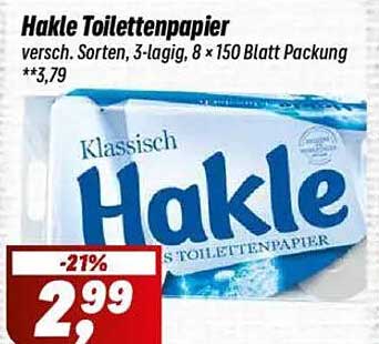 Hakle Toilettenpapier, 3-lagig, 8 × 150 Blatt Packung