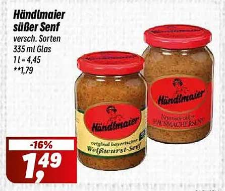 Händlmaier süßer Senf - verschiedene Sorten 335 ml Glas