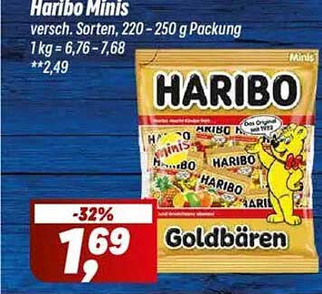 Haribo Minis, verschiedene Sorten, 220 - 250 g Packung
