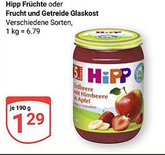 Hipp Früchte oder Frucht und Getreide Glaskost - Erdbeere mit Himbeere und Apfel