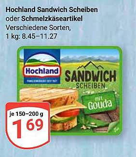 Hochland Sandwich Scheiben oder Schmelzkäseartikel - verschiedene Sorten