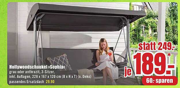 Hollywoodschaukel »Sophia« 3-Sitzer - Grau oder Anthrazit