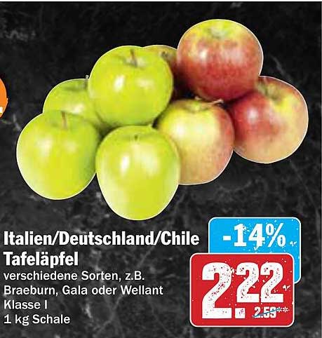 Italien/Deutschland/Chile Tafeläpfel - verschiedene Sorten, z.B. Braeburn, Gala oder Wellant