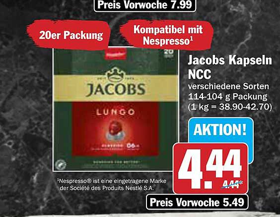 Jacobs Kapseln NCC – Lungo 20er Packung, kompatibel mit Nespresso