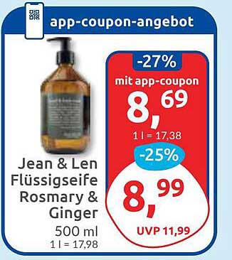 Jean & Len Flüssigseife Rosmarin & Ingwer 500 ml