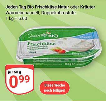 Jeden Tag Bio Frischkäse Natur oder Kräuter, 150 g für nur 0,99 €