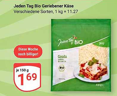 Jeden Tag Bio Geriebener Käse - Verschiedene Sorten, 150 g