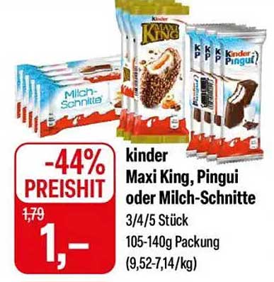 kinder Maxi King, Pingui oder Milch-Schnitte