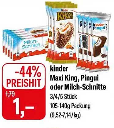 kinder Maxi King, Pingui oder Milch-Schnitte