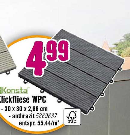 Klickfliese WPC - 30 x 30 x 2,86 cm - anthrazit