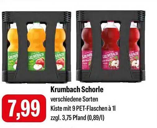 Krumbach Schorle verschiedene Sorten - Kiste mit 9 PET-Flaschen à 1l