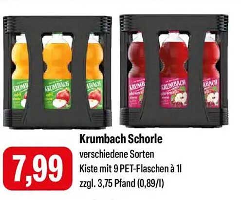 Krumbach Schorle verschiedene Sorten - Kiste mit 9 PET-Flaschen à 1l zzgl. 3,75 Pfand (0,89€/l)