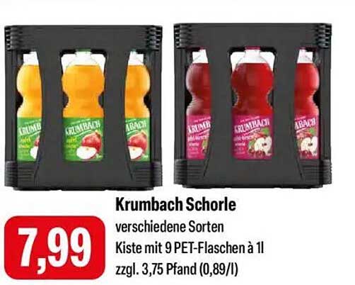 Krumbach Schorle verschiedene Sorten Kiste mit 9 PET-Flaschen à 1l zzgl. 3,75 Pfand (0,89/l)