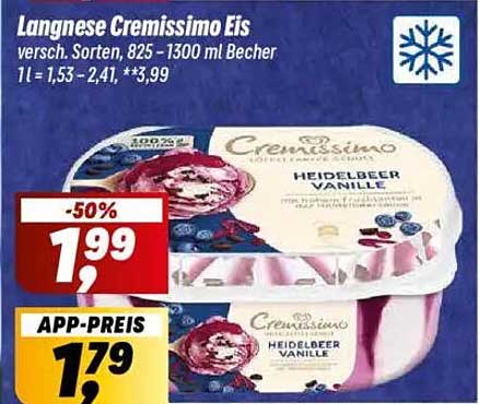Langnese Cremissimo Eis – Heidelbeere Vanille, 825–1300 ml Becher