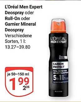 L'Oréal Men Expert Deospray oder Roll-On - Carbon Protect