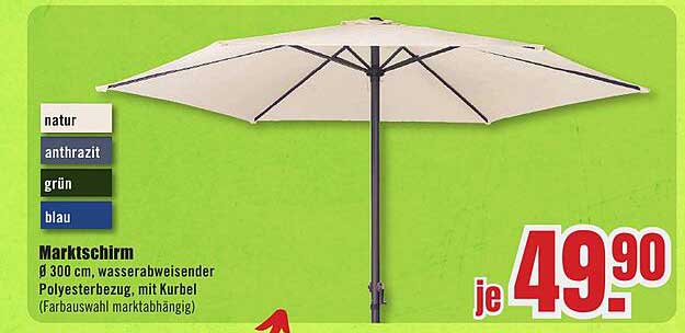 Marktschirm Ø 300 cm, wasserabweisender Polyesterbezug, mit Kurbel
