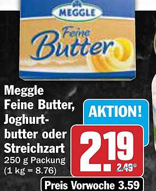 Meggle Feine Butter, Joghurtbutter oder Streichzart 250 g Packung