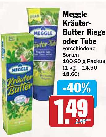 Meggle Kräuter-Butter Riegel oder Tube, verschiedene Sorten