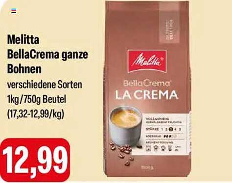 Melitta BellaCrema ganze Bohnen 1kg/750g Beutel
