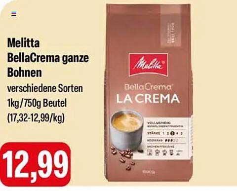 Melitta BellaCrema ganze Bohnen 1kg/750g Beutel