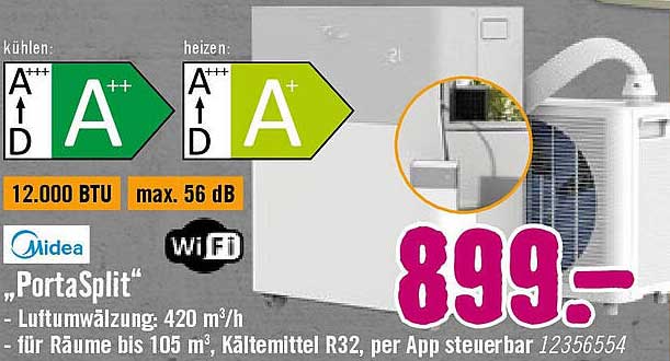 Midea PortaSplit Klimaanlage 12.000 BTU – für optimale Raumtemperatur