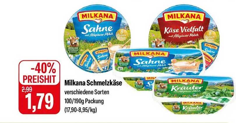 Milkana Schmelzkäse verschiedene Sorten 100/190g Packung