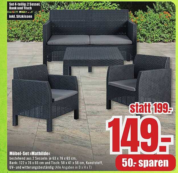 Möbel-Set »Mathilde« – 4-teilig mit 2 Sesseln, Bank und Tisch inkl. Sitzen