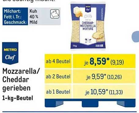 Mozzarella/Cheddar gerieben 1-kg-Beutel