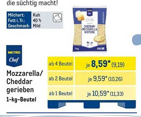 Mozzarella/Cheddar gerieben 1-kg-Beutel