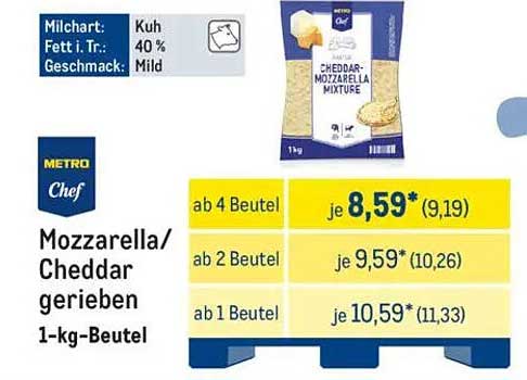 Mozzarella/Cheddar gerieben 1-kg-Beutel