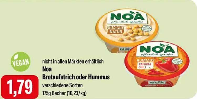 Noa Brotaufstrich oder Hummus verschiedene Sorten 175g Becher