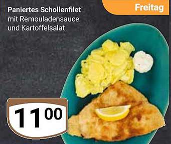 Paniertes Schollenfilet mit Remouladensauce und Kartoffelsalat