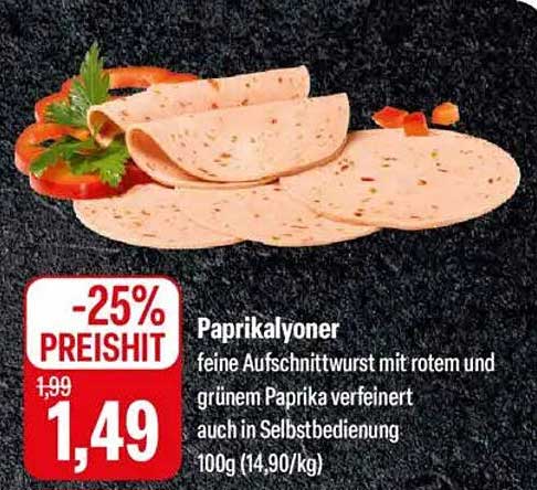 Paprikalyoner - feine Aufschnittwurst mit rotem und grünem Paprika