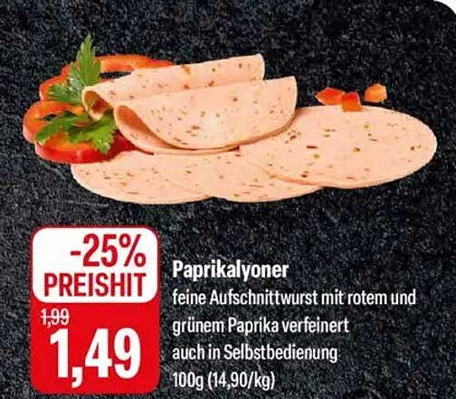 Paprikalyoner feine Aufschnittwurst mit rotem und grünem Paprika verfeinert