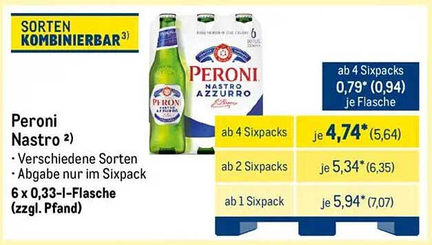Peroni Nastro Azzurro 6 x 0,33 l-Flasche