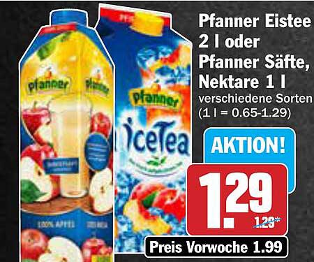 Pfanner Eistee 2 l oder Pfanner Säfte, Nektare 1 l verschiedene Sorten