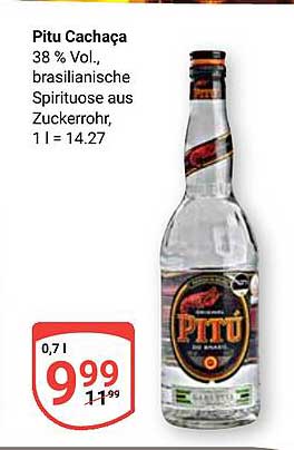 Pitu Cachaça 38 % Vol., brasilianische Spirituose aus Zuckerrohr