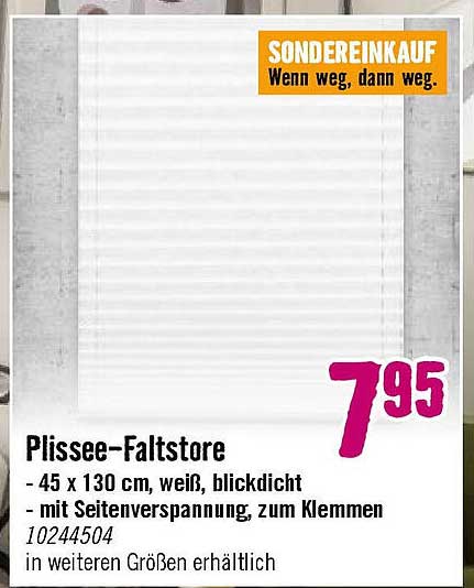 Plissee-Faltstore 45 x 130 cm, weiß, blickdicht