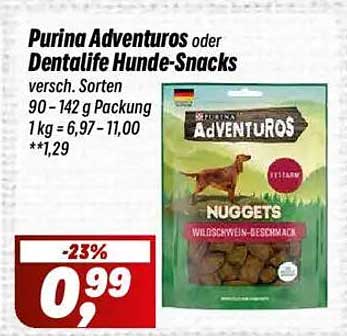 Purina Adventuros oder Dentalife Hundesnacks - Wildschwein-Geschmack