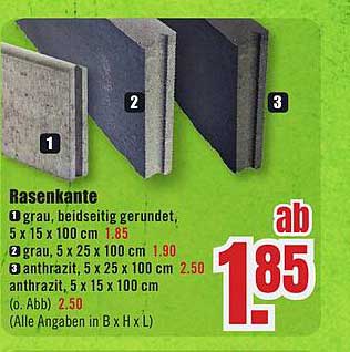 Rasenkante grau, beidseitig gerundet, 5 x 15 x 100 cm