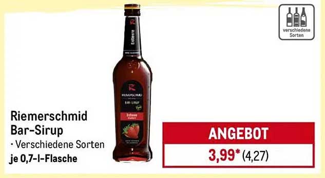 Riemerschmid Bar-Sirup – Verschiedene Sorten je 0,7 l-Flasche