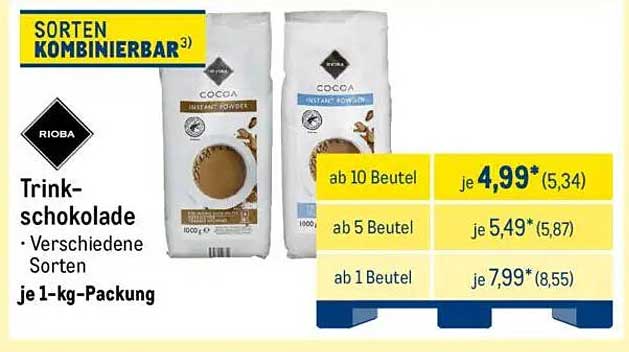 Rioba Trinkschokolade – Verschiedene Sorten in 1-kg-Packung